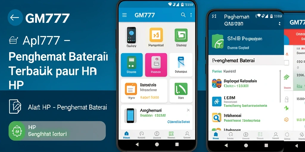 Screenshot utama GM777 menampilkan antarmuka pengguna Penghemat Baterai yang sederhana dan efektif.